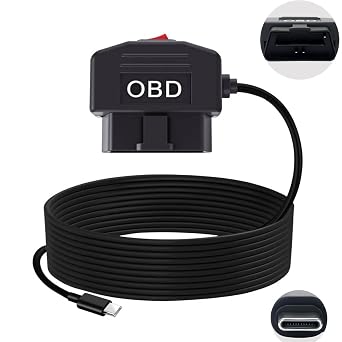 Dash Cam OBD Hardwire Kit, OBD2 Power Cable for Dash Camera TwinPa OBD to USB-C OBDII Adapter Hardwire Charger Cable and Acc Two Mode 12-36V to 5V 3A USB-C Port