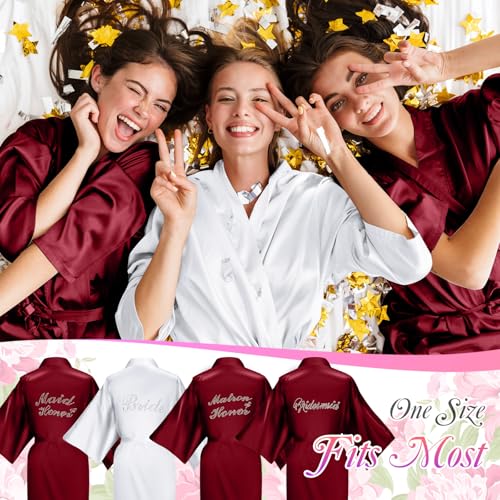 Image of Coume 7 Pcs Bride Silk Robes Bridesmaid Satin Robes Silk Satin Robe for Women Bridal Shower Wedding Getting Ready Favors