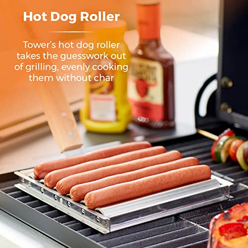 Tower BBQ Hot Dog Roller mit Holz Stay Cool Griff Robuste Konstruktion Edelstahl 3