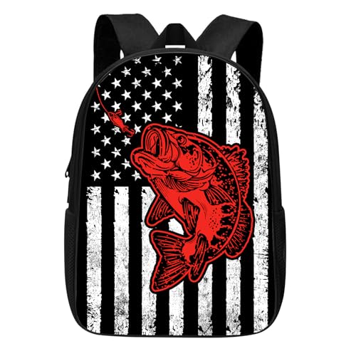 ALIFAFA Mochila escolar de pesca do robalo com bandeira americana, mochila para meninos e meninas, ensino fundamental, ensino médio, escola, casual, mochila de viagem, para computador, laptop, mochila