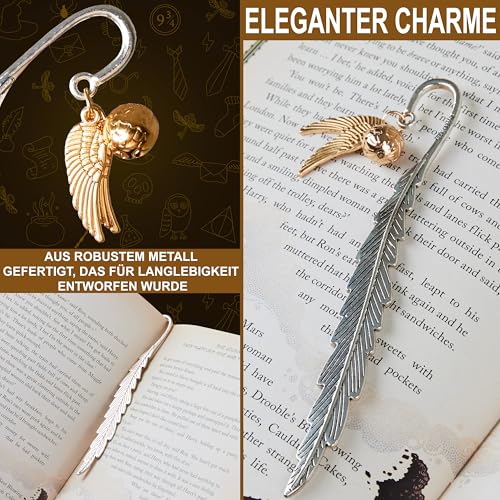Harry Potter Lesezeichen Metall mit Anhänger - Offizielles Merchandise für Bücherliebhaber, Schule & Geschenk in Box - Robustes Design für magische Leseabenteuer - Silber/gold