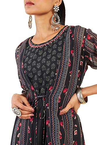 Image of Soch Women Black Georgette Printed Dress Kurta