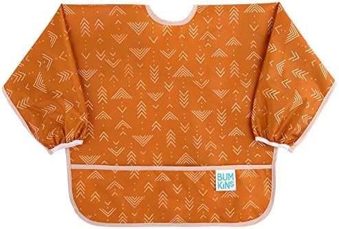 Bumkins Sleeved Bib, Handy Tie Closure for Custom Fit, Catch-All Pocket, Baby-Led Weaning, Waterproof, Machine Washable, Stain & Odour Resistant, BPA Free, 6-24 Months, Arrows Design