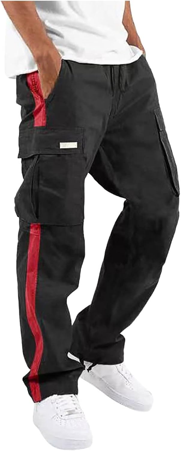 WENKOMG1 Mens Jogger Sweatpants, Open Bottom Straight Leg Hiking Workout Lounge Sweat Pants with Pockets, M-3XL