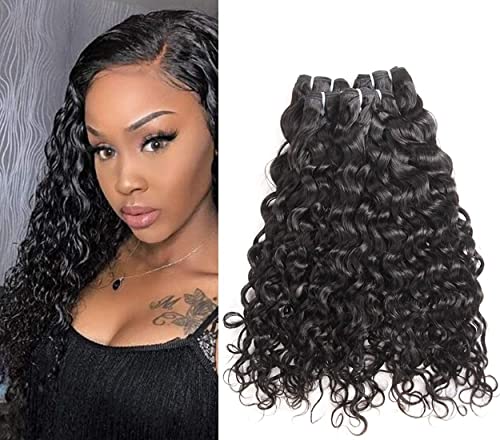 Sakula Brazilian Virgin Remy Water Natural Wave Curly Human Hair Extensions Bundles With 100 Unprocessed Human Hair Weft Weave Natural Black Color (16 18 20 Inch)