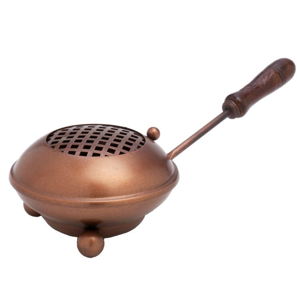 NKlaus incense pan iron with wooden handle incense burner handmade 11cm round 7556