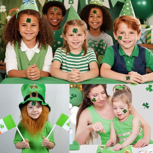 Image of 24 Sheets St Patricks Day Freckles Face Temporary Tattoos, Two Sizes Lucky Clover Shamrock Irish Face Tattoos, Saint Patricks Day Makeup Party Favors Accessories Irish Party