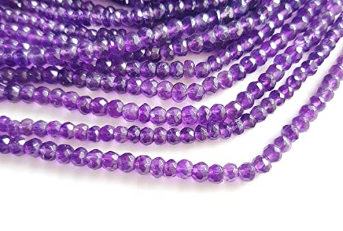 Natural Amethyst Gemstone Faceted Roundels Beads | Faceted Gemstone Purple Amethyst Size - 4-4.5 Mm 12 Inch Loose Gemstone Beads | Amethyst Rondelle Beads Strand [Msku 50] #TOP6
