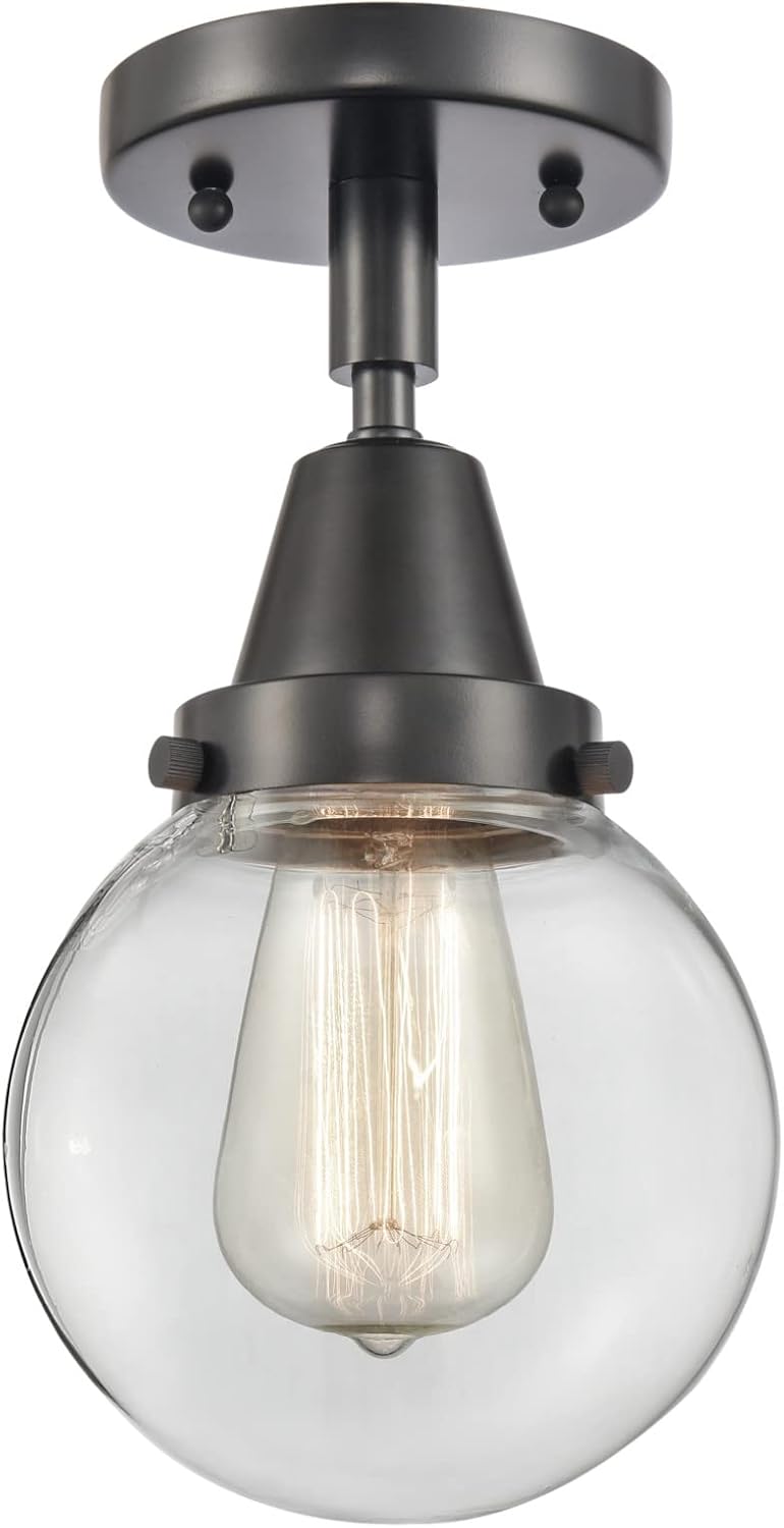 Innovations 447-1C-BK-G202-6 Transitional One Light Flush Mount from Franklin Restoration Collection in Black Finish,