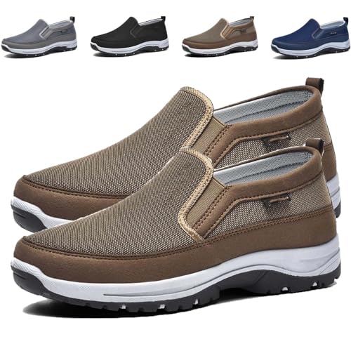 Auguscare Shoes - Auguscare Shoes Men Seniors, Breeze Shoes for Men, Men's Arch Support Slip-on Canvas Loafers (Brown,8)