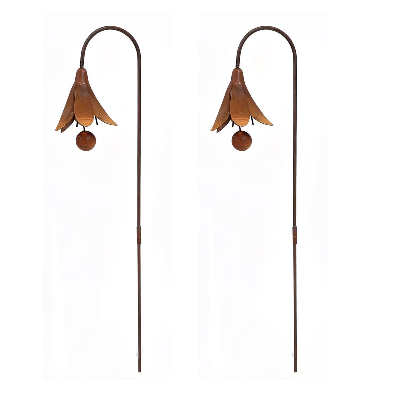 RetroNest Vintage Decorative Bluebell Metal Ground Stake, Handcrafted Outdoor Lawn Ornament, Rustic Flower Sculpture For Yard Flower Bed Post Garden Art 2pcs