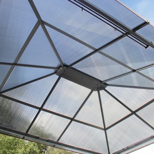 Toolport Garden Gazebo 3X3.65 M Polycarbonate Roof Approx. 6 Mm - Hardtop Pavilion With 4 Sides & Mosquito Nets In Grey - 6