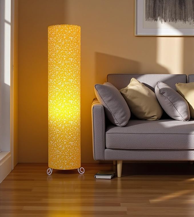 Image of Cotton Fabric Floor Lamp for Bedroom's Desk Lamp for LivingRoom, Bed Room, Office | Night Stand Dimmable Room Floor Lamp for Reading Corner Lamp (Yellow 1)