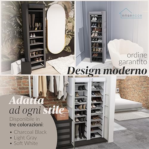 Ambracor Scarpiera Slim 45X175X30Cm In Tessuto Impermeabile A 11 Ripiani - Mobile Portascarpe Da Esterno O Interno - 4