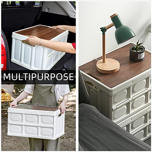 Josphlies Folding Storage Bins With Wood Lid,Collapsible Closet Organizers And Storage Container,Multifunction Plastic Storage Box For Camping,College Dorm Room Essentials,Office,Outdoor,Indoor (30L) #TOP7