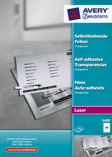 Avery Zweckform Self-Adhesive Transparent Films A4 for Laser Printers