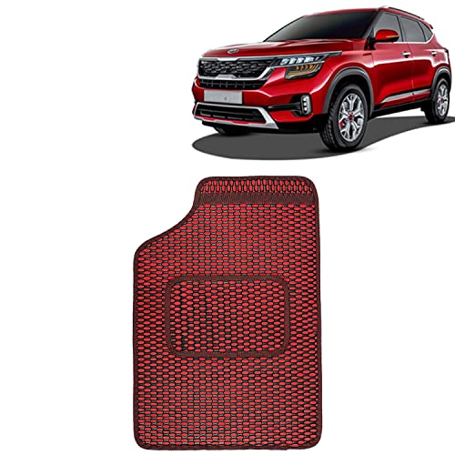 Image of Kingsway Dotted Design Car Floor Foot Mats Universal Fit for Kia Seltos, Model Year : 2019 Onwards, Water and Dustproof, Color Red, Set of 5 Pieces