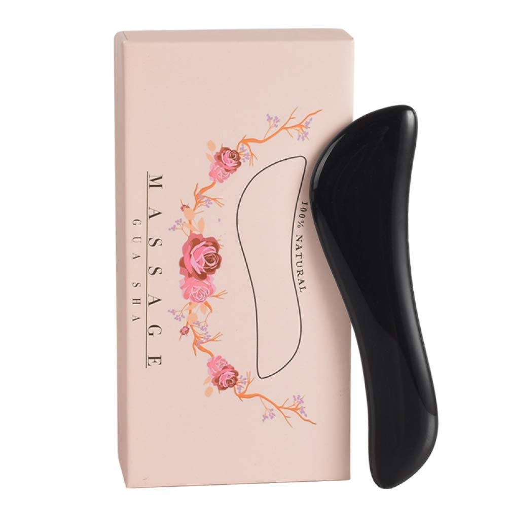 YGZZHK Black Obsidian Gua Sha Massage Stone Jade Scraper gua sha Scratch Foot Back Massager Face Lift Tool with Gift Box