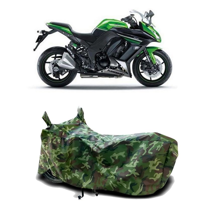 Image of DUFFEL-100% Heat Protection Two Wheeler Bike /Scooty Body Cover for Kawasaki Ninja 1000 Water Resistance /UV-Rays /Birds Dropping /Scratchproof /Dust Proof /Waterproof[Green Jungle Print]