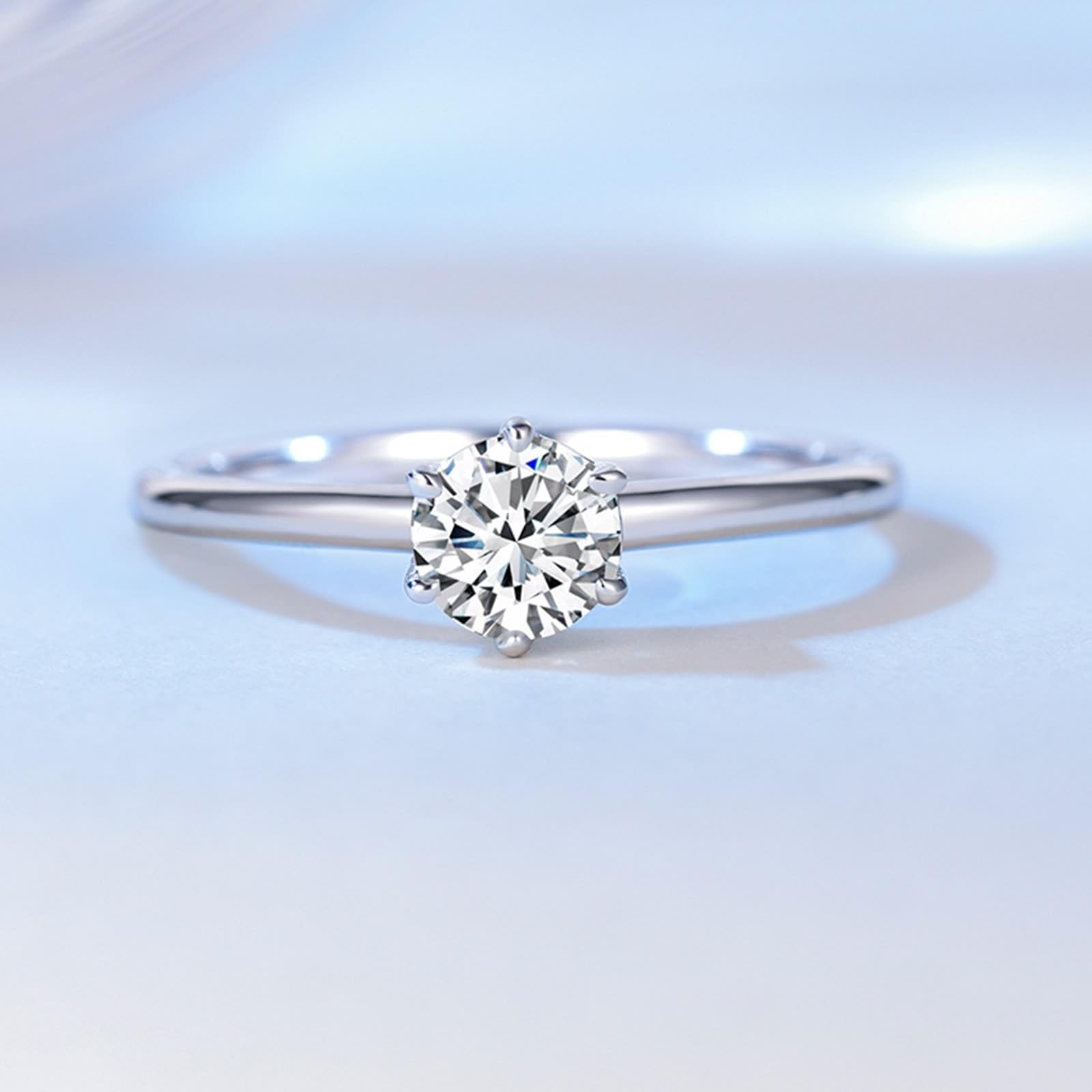 Fedi nuziali da donna in argento sterling 925, 6 griffe, solitario da 0,5 carati, con moissanite, anello da donna vintage, misura 54 (17,2)
