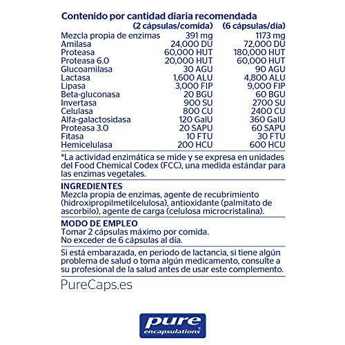 Miniatura 2 de Pure Encapsulations Enzimas Digestivas Plus Complejo Con Lactasa Soporte En La Digestión De Proteínas, Hidratos De Carbono, Grasas, Fibras Vegetales Y Lácteos 90 Cápsulas