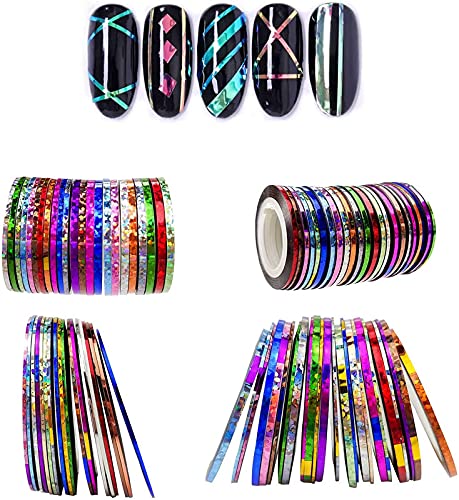 Belicia 10 Colors Multicolor Mixed Colors Rolls Striping Tape, Multicolor Rolls Striping Tape Line Nail Art Decoration Sticker DIY Nail Tip.