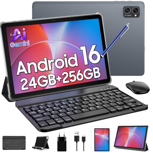 TABWEE Android 16 Tablet con Teclado   24 GB RAM+ 256 GB ROM(2 TB TF), Octa Core, Gemini AI, Widevine L1, Tablet 10 Pulgadas, 5000mAh, 8MP+5MP, Face ID, GPS (Garantía de 4 años)