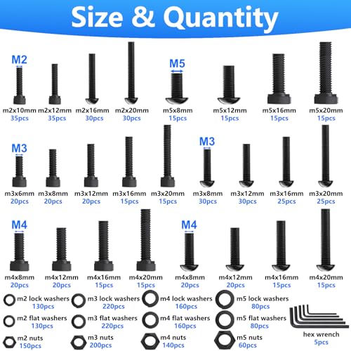 Bemaka 2285PCS M2 M3 M4 M5 Metric Screw Assortment Kit, Socket Head & Button Head Metric Screws and Nuts Set, 10.9 & 12.9 Grade Alloy Steel Machine Screws for 3D Printing by Bemaka - Used condition - Image 3