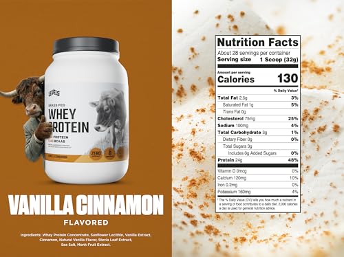 Image of Levels Grass Fed Whey Protein Powder, No Artificials, 24G of Protein, Vanilla Cinnamon, 2LB