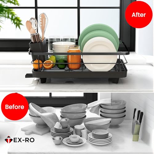 Image of TEX-RO Utensils Drying Rack|Dish Drying Rack with Drainer Tray|Bartan Stand Steel|Kitchen Drying Racks|Utensils Stand & Dish Drainer Rack (Black)