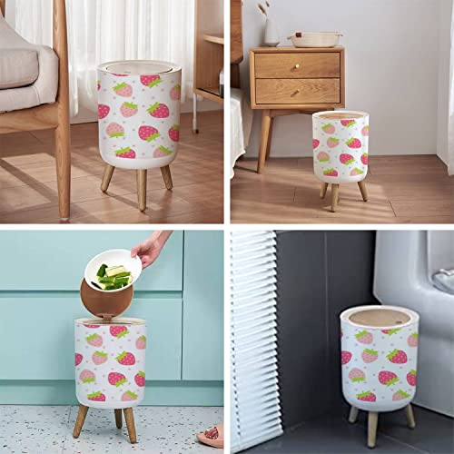 Image of Small Trash Can with Lid for Bathroom Kitchen Office Diaper Fruit Cute fresh strawberry pink polka dot white Design for Bedroom Garbage Trash Bin Dog Proof Waste Basket Cute Decorative