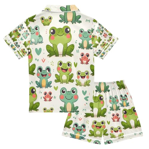 senya Cute Frogs Happy Satin Summer Pajama Sets Silk Short Sleeve Button Down Sleepwear2
