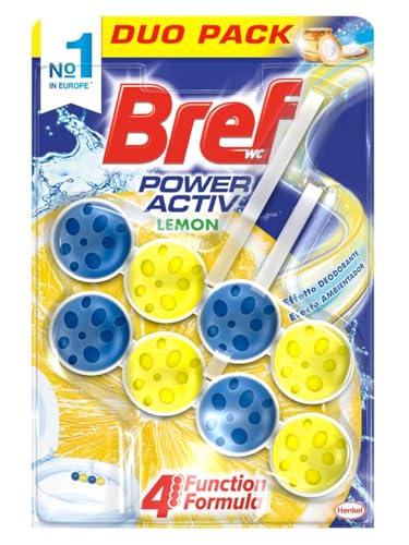 Bref Power Activ Limón Cesta WC (2 unidades), limpia baño para un WC siempre limpio y fresco, limpiador de baños con fórmula antical que elimina la suciedad