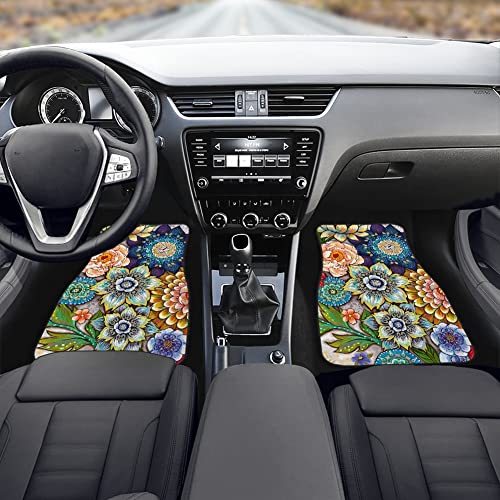 Toaddmos Decorative Boho Floral Print Car Floor Mats Front & Rear Liners Set,Universal Fit Auto Carpet Floor Mats Set Of 4 For Women Girls #TOP2