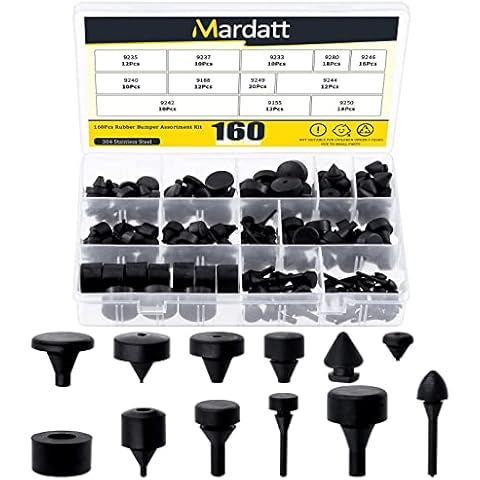 Mardatt 160Pcs Universal Black Rubber Bumper Guard Assortment Set, Trailer Fender Ramp Door Gas Tank Retainer Hood Side Bumper Compatible with GM Chrysler Ford Cover