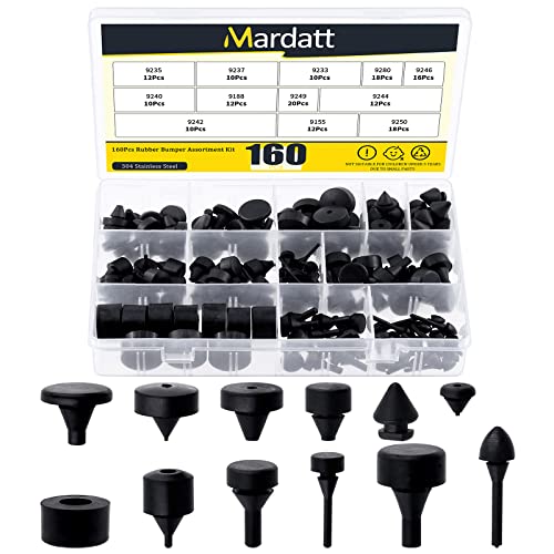Mardatt 160Pcs Black Rubber Bumper Stopper Assortment Set, Trailer Fender Ramp Door Gas Tank Retainer Hood Side Bumper Compatible with GM Chrysler Ford