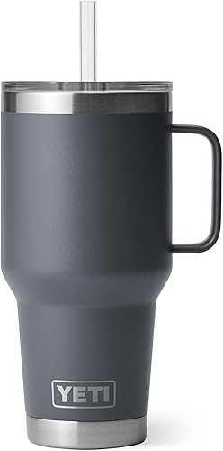 Miniatura 220 de YETI Rambler - Vaso de viaje con asa y tapa con popote, 35 onzas, vaso de agua de viaje, con asa, acero inoxidable, color blanco
