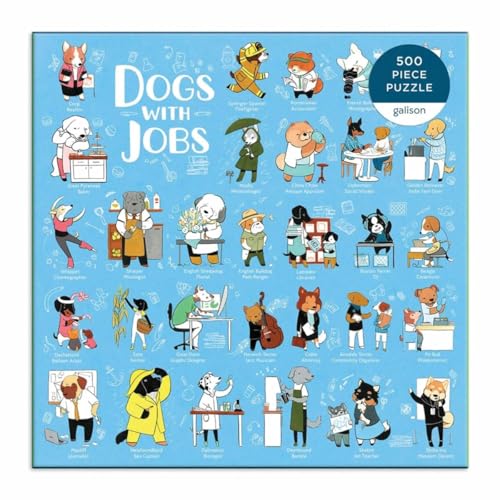 Galison - Puzle de 500 piezas Dogs with Jobs para adultos, ilustrado por Eloise Narrigan, papel reciclado, tamaño terminado 20" x 20" miniatura 2
