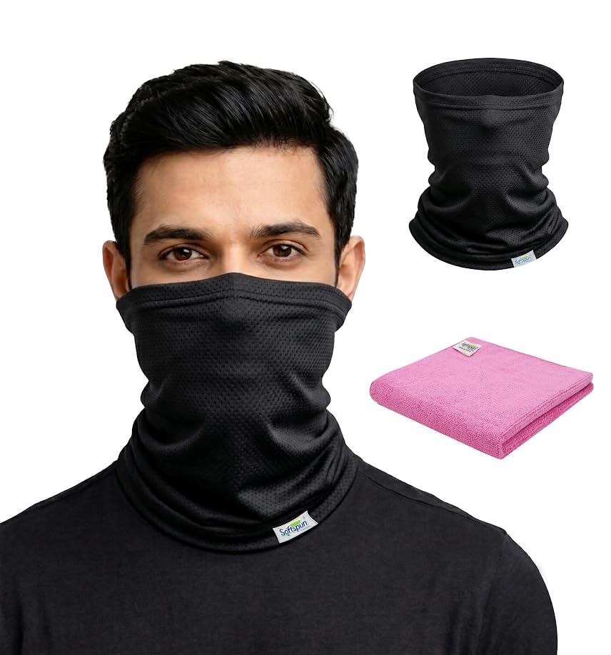 Image of SOFTSPUN Essentials Neck Gaiter Bandana for Riders | Multi-Purpose Face Cover Mask | UV Protection, Dust Proof, Breathable Fabric for Bike Riding, Cycling, Hiking (Black)