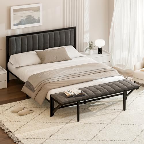 Generisch Cama tapizada de 140 x 200 cm con banco (plegable), cama multifunción con espacio de almacenamiento y organización, estructura de cama de hierro, cama para adolescentes, cama para adultos