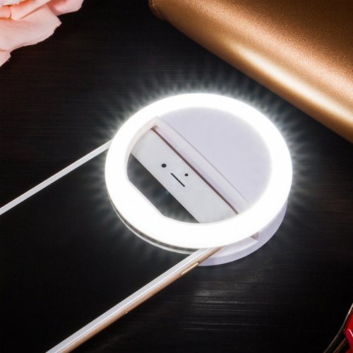Auxiwa Clip On Selfie Ring Light [Rechargeable Battery] With 36 Led For Smart Phone Camera Round Shape, White #TOP1