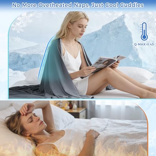 Image of EMME Cooling Throw Blanket Summer Blanket for Hot Sleepers Cold Throws for Couch Sofa Bed Thin Lightweight Double-Sided Keep Body Cool for Kids Adults Gradient Grey