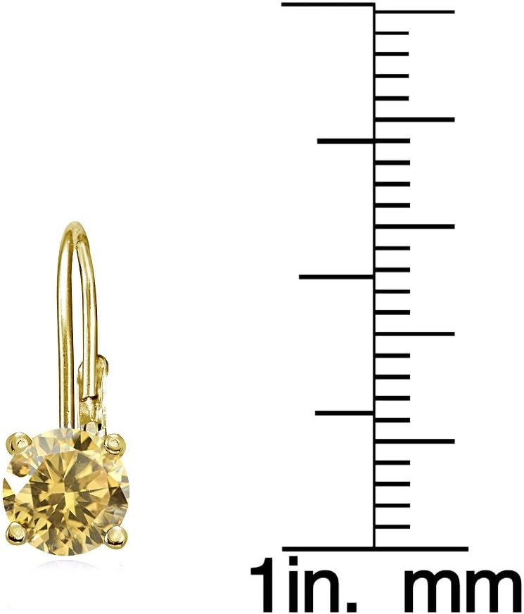 Yellow Gold Flashed Sterling Silver Genuine, Created or Simulated Gemstone 6mm Round Leverback Earrings