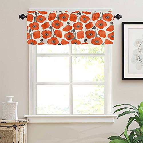 Litter Star Abstract Orange Poppies Window Valance Rod Pocket Panel For Kitchen Bedroom Windows Watercolor Nature Flower Plant Valances Short Curtain Bathroom Treatment Drapes #TOP2