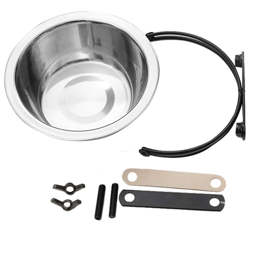 TJW Pet Hanging Bowl Removable Stainless Steel Cage Crate Non-Slip Food Water Bowl with Rack for Small Animals, L