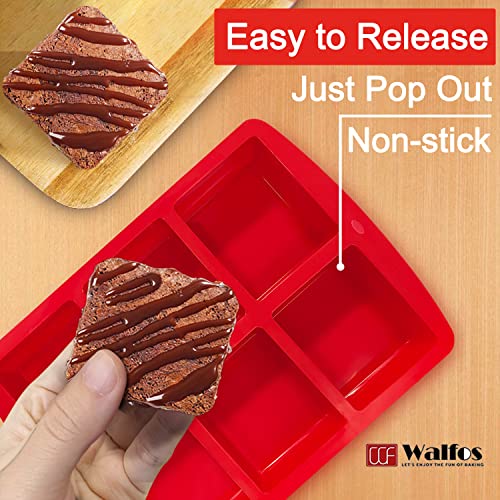 Walfos Mini Silicone Brownie Pan - 3 Piece 6-Cavity Non-Stick Square Baking Pan, Perfect For Mini Brownies, Cornbread, Muffin And Cakes, Bpa Free And Dishwasher Safe #TOP1