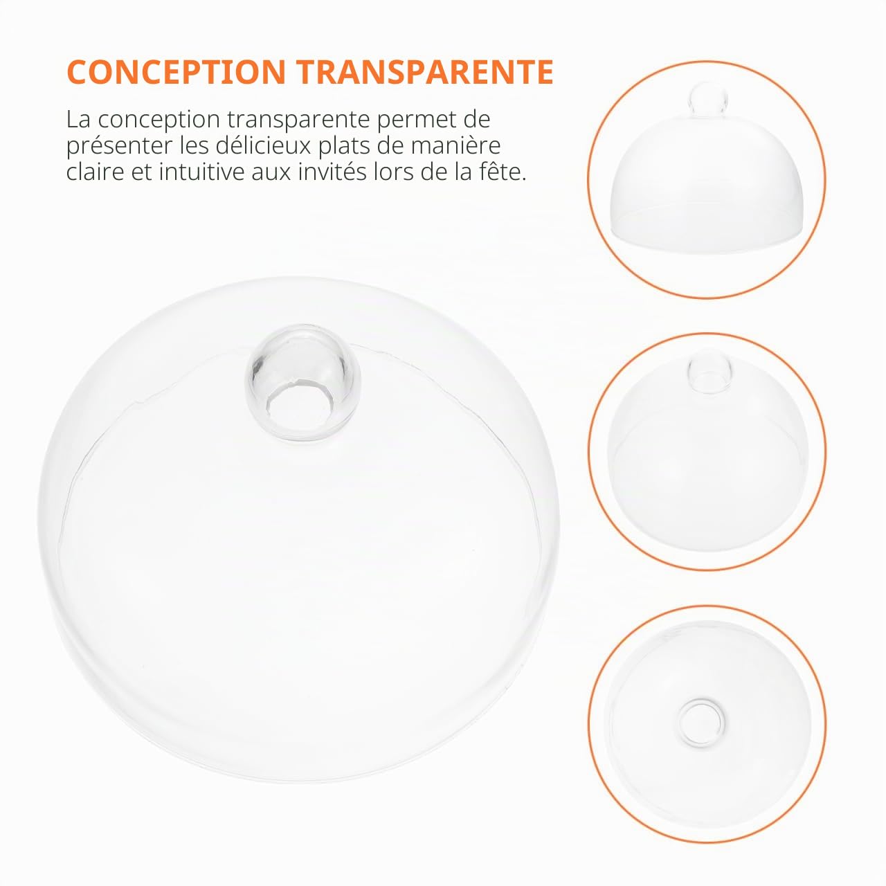 DOITOOL Cloche ronde en verre transparent pour gâteau 21 x 21 cm