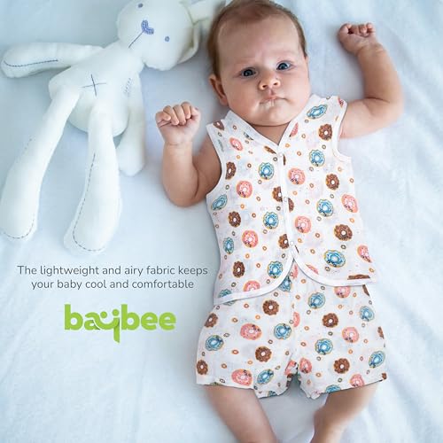 Image of BAYBEE 100% Muslin Cotton New Born Baby Clothes for Kids | Sleeveless Summer Wear with Soft & Breathable | Shirt and Shorts Set | Jablas for Baby Girl Boy Dress