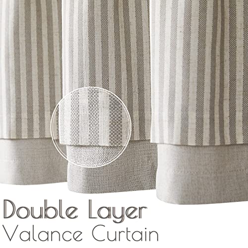 Jinchan Striped Valance Curtain Blackout Kitchen Valance For Windows Pinstripe Valance For Living Room 18 Inch Double Layer Farmhouse Window Valance Overlay Valance Rod Pocket 1 Panel Grey On Beige #TOP2