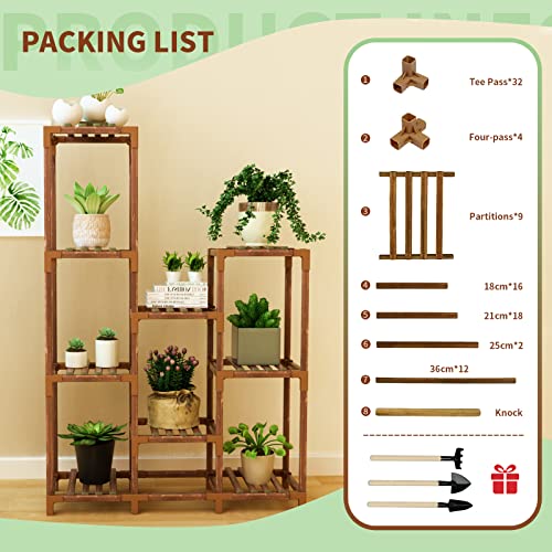 Bopuroy Plant Stand Indoor Outdoor - 9 Tier Large Wood Plants Shelf Holder Flower Stands - Corner Vertical Shelves Organizer For Garden Patio Lawn Balcony Living Room #TOP5